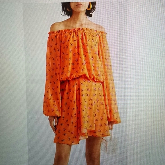 ROTATE BY BIRGER CHRISTENSEN - NWOT flowy orange dress w pink roses - Picture 1 of 1